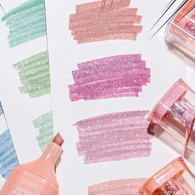Highlighter Set Pastel - Glitter Highlighters, Flexible Line Width and