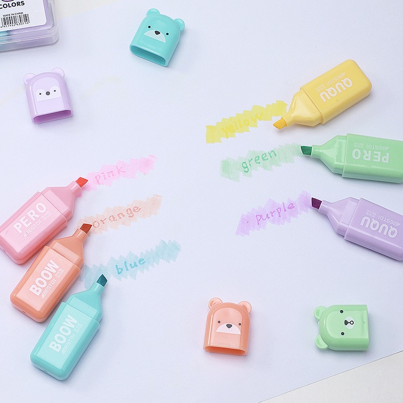 4/6/12 Pcs Kawaii Bear Highlig - Highlighter Set Pastel 评论和价格