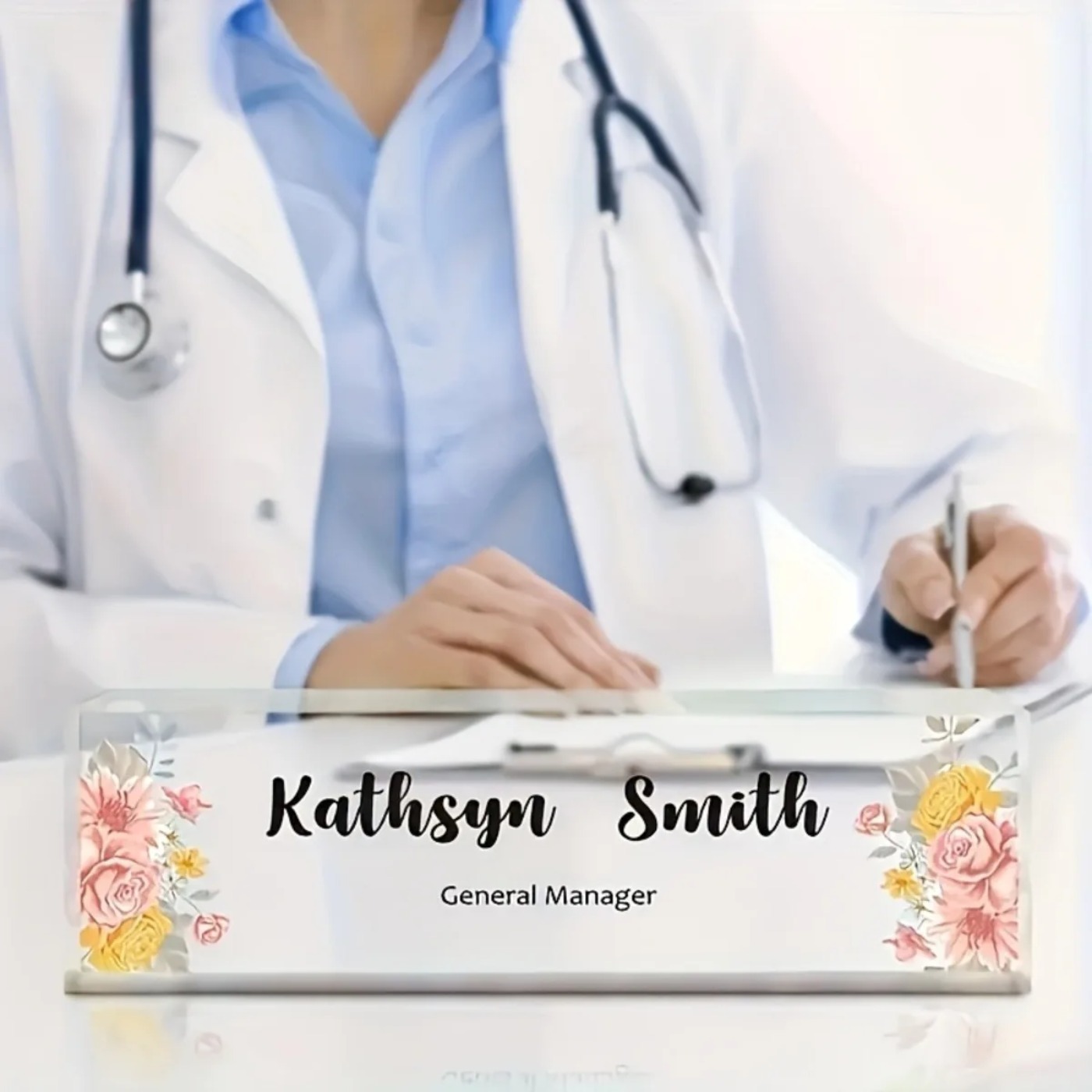 1PC 2D Flat Elegant Floral Acr - Desk Name Plate 评论和价格